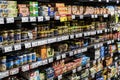 Shelves with food and semi-finished drinks of the SPAR grocery store in Italy Verona.