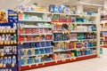 Shelves full of hygiene equipments in the Rossmann store Royalty Free Stock Photo