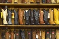 Shelves full of new cowboy boots.