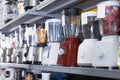 Shelves with juicers and other appliances Royalty Free Stock Photo