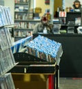 Shelves of a movie store for collectors of dvd and bluray movies