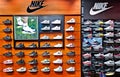 Shelves of Nike sneakers and sport wears with discounts on sale