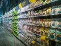 Shelves with pet food inside a supermarket in Rome in Italy. Shelves with food products for cats Royalty Free Stock Photo