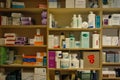 Shelves in a pharmacy or a dispensary