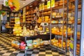 Shelves with products in cheese store in Zandvoort