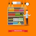 Shelves with products vector illustration in flat style