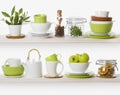 Shelves with various food ingredients and kitchen utensils Royalty Free Stock Photo