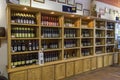 Shelves with wine in Aosta Valley