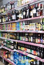 Shelves with wine, beer and soft drinks Royalty Free Stock Photo