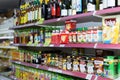 Shelves with wine, cafe and soft drinks Royalty Free Stock Photo