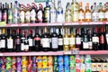 Shelves with wine, wodka and soft drinks Royalty Free Stock Photo