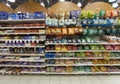 Shelving candies, sweets and chocolate. Store supermarket