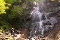 Shemakha. Azerbaijan. 05.13.2021. Beautiful Halit waterfall in the forest