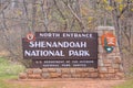 Shenandoah National Park Sign at the North Entrance. On Skyline Drive in the Blue Ridge Mountains, Virginia Royalty Free Stock Photo