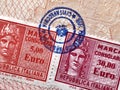 Shengen visa fee stamped in a passport Royalty Free Stock Photo