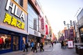 SHENYANG, CHINA - DEC 28, 2018: The center walking street zone in Shenyang`s downtown Zhong jie, Middle Street in Shenyang