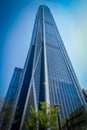 SHENZEN, CHINA - 29 JANUARY, 2017: Famous Ping An Tower as seen from street level, impressive size and elegant modern