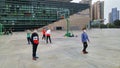 Shenzhen, China: children play basketball on a basketball court as the stadium facility is reopened following a decisive victory i Royalty Free Stock Photo