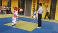 Shenzhen, China: children practicing taekwondo compete to test the effectiveness of their taekwondo lessons