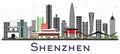 Shenzhen China City Skyline with Color Buildings Isolated on White