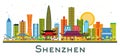 Shenzhen China City Skyline with Color Buildings isolated on white Royalty Free Stock Photo