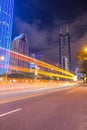 Shenzhen, China city street with lighttrail at twilight Royalty Free Stock Photo