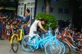 Shenzhen, China: cycling women on the streets