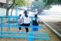 Shenzhen, China: female middle school students in the horizontal bar exercise