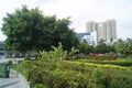 Shenzhen, China: green belt and the sidewalk