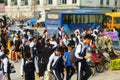 Shenzhen, China: high school students return to school after the completion of the outdoor Labor Technology