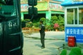 Shenzhen, China: male security guards on duty