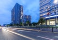 shenzhen, china modern office building street view at twilight