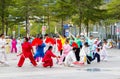 Retired people are practicing martial art dance in street