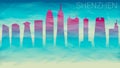 Shenzhen China Skyline City Silhouette. Broken Glass Abstract Geometric Dynamic Textured. Banner Background. Colorful Shape Compos