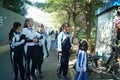 Shenzhen, China: Students at the school on his way home Royalty Free Stock Photo