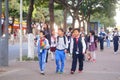 Shenzhen, China: students walk home after school Royalty Free Stock Photo