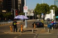 Shenzhen, China: traffic police are on duty to maintain traffic order at traffic lights at traffic intersections Royalty Free Stock Photo