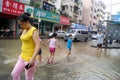 Shenzhen china: underground water pipes burst, water flow into the river