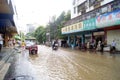 Shenzhen china: underground water pipes burst, water flow into the river
