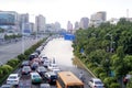 Shenzhen china: underground water pipes burst, water flow into the river