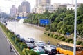 Shenzhen china: underground water pipes burst, water flow into the river