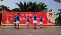 Shenzhen, China: women dance on stage to celebrate the 70th anniversary of the founding of new China