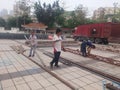 Shenzhen, China: workers build shelves for a stage show