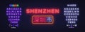 Shenzhen City neon sign vector design template. Light banner design element colorful modern design trend, bright sign