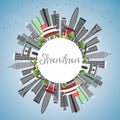 Shenzhen Skyline with Gray Buildings, Blue Sky and Copy Space. Royalty Free Stock Photo