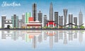 Shenzhen Skyline with Gray Buildings, Blue Sky and Reflections. Royalty Free Stock Photo