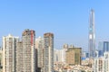 Shenzhen skyline with the KK100, the second tallest building of the city, on background Royalty Free Stock Photo