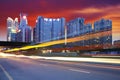 Shenzhen skyline at night, vehicles light tracks