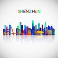 Shenzhen skyline silhouette in colorful geometric style.