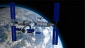 Shenzhou manned space vessel in the direction of coupling to the TIANGONG 3 - Chinese space station with the planet Earth behind